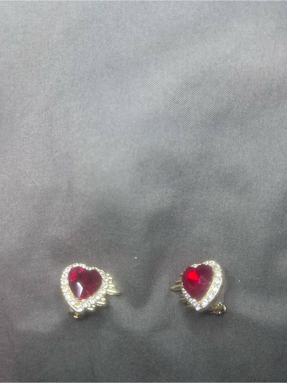 Heart-Shaped Red Crystal Clip-On Earrings
